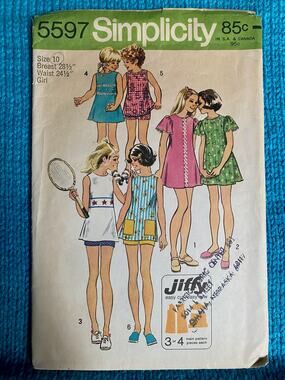 Simplicity sewing pattern  5597 girls mini dress shorts